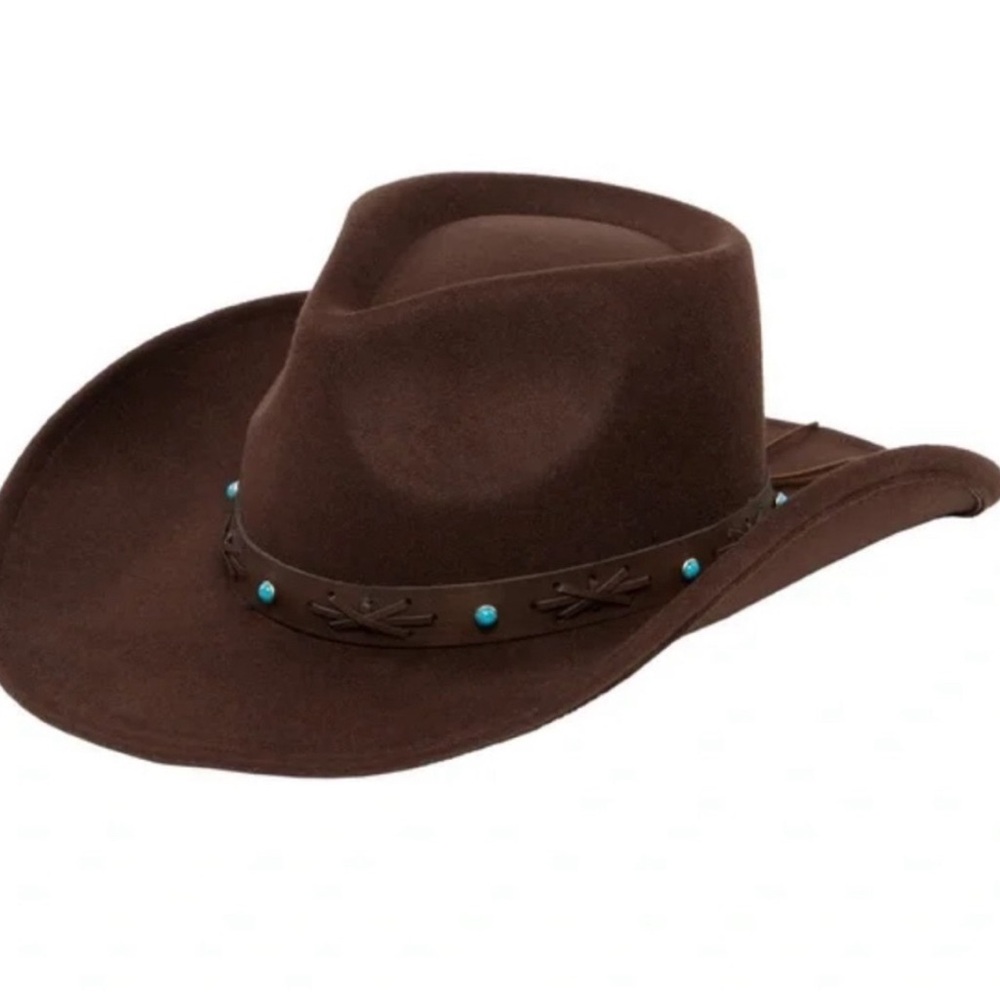 BNWT FRYE‎ EMBELLISHED BAND HAT COWBOY DARK BROWN